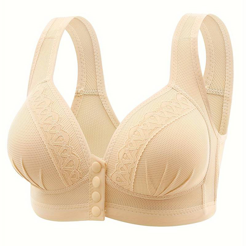 บราไร้สายลูกไม้ Contrast, Comfy & Breathable Front Buckle Push Up Bra, ชุดชั้นในสตรีและชุดชั้นใน