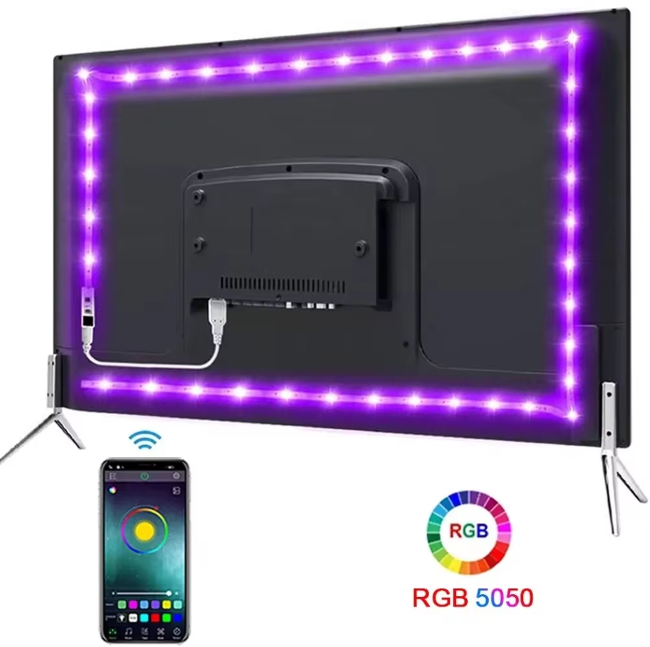 ไฟเส้น นํา พร้อม บลูทู ธ ไฟ RGB โคมไฟแบบยืดหยุ่น ริบบิ้น มีกาวในตัว ทีวี เดสก์ท็อป ไดโอด แสงไฟ SMD 5050 5โวลต์ สําหรับห้องนั่งเล่น/ตกแต่งบ้าน / ปาร์ตี้ / ทีวี