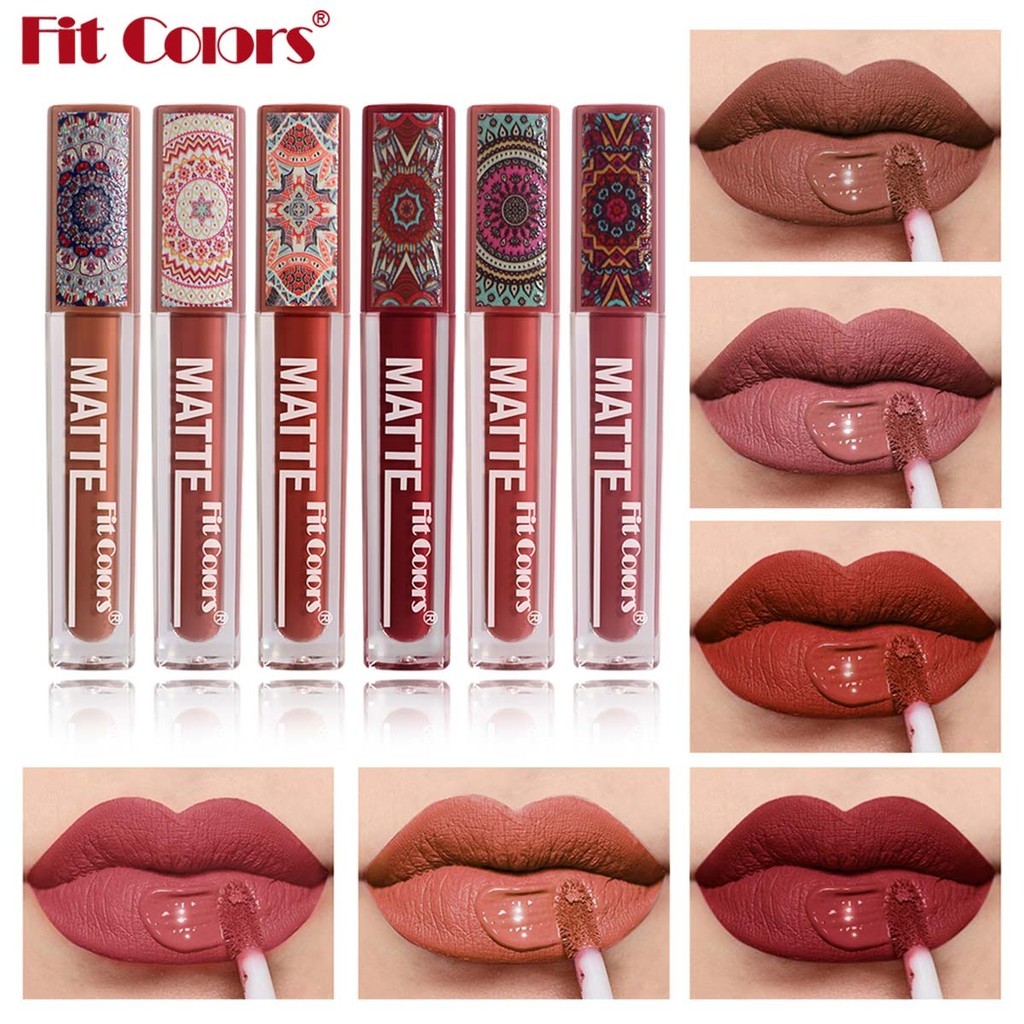 Fit Colours Matte Non-Stick Cup Lip Glaze ง่ายต่อการสีไม่ง่ายที่จะจางหายกันน้ําเหงื่อลิปสติก Lip G