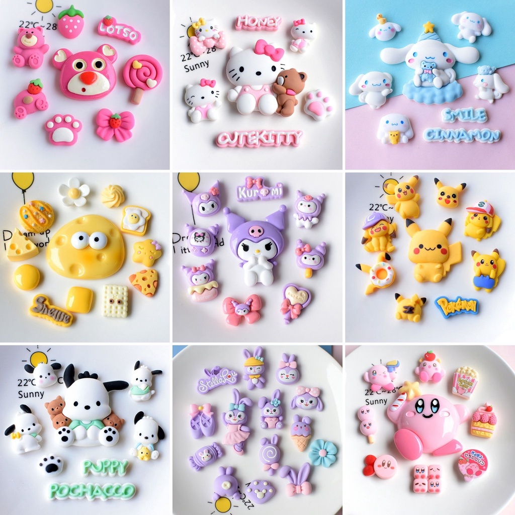 Croc jibitz รองเท้า Charm Kuromi/สตรอเบอร์รี่หมี/Pikachu/Melody DIY รองเท้าอุปกรณ์เสริม Fit รองเท้าแตะผู้หญิงผู้ชายเด็กตกแต่ง Clogs Pins