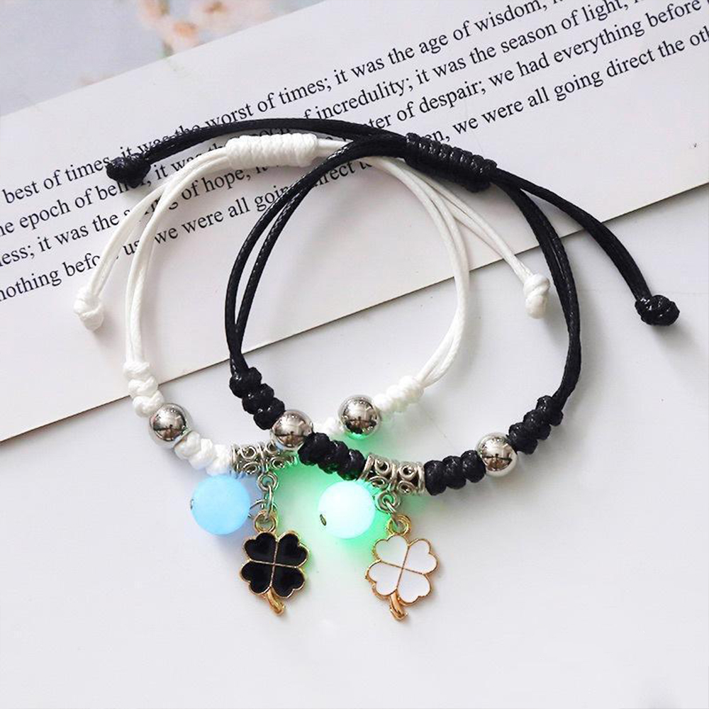 2 ชิ้น/เซ็ต Luminous สร้อยข้อมือทอสําหรับคู่ปรับ 4-leaved Clover สร้อยข้อมือแฟชั่นเครื่องประดับ