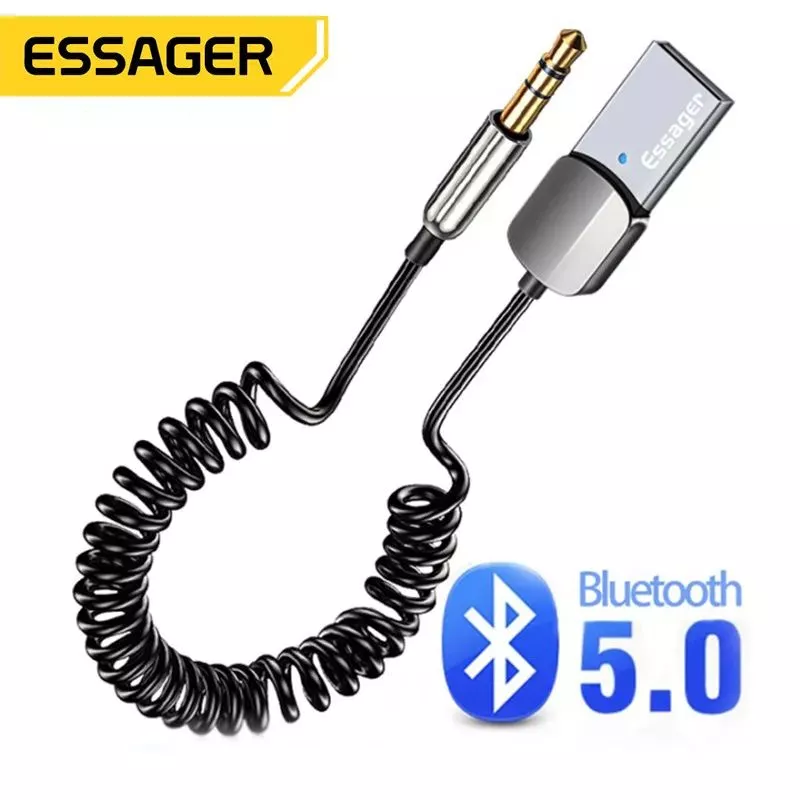 Essager อะแดปเตอร์รับสัญญาณเสียงไร้สาย Bluetooth 5.0 Aux Usb ถึง 3.5 มม. แจ็คเสียงไมโครโฟนแฮนด์ฟรีสําหรับรถยนต์เครื่องรับบลูทูธ