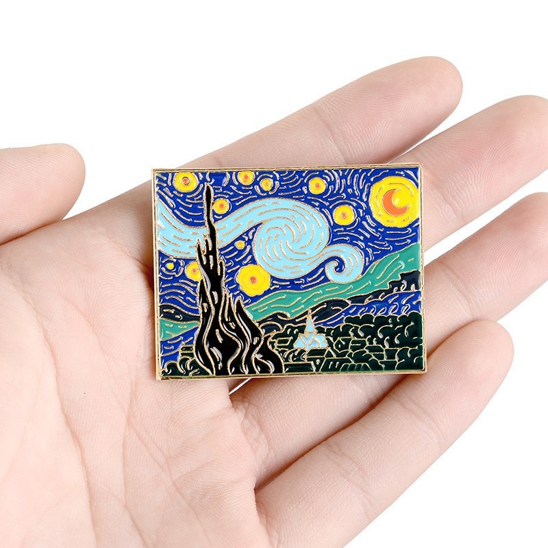 Van Gogh ภาพวาดสีน้ํามันเข็มกลัด Sun Moon Starry Sky การ์ตูน Art Creative จี้โลหะ Badge Badge อุปกรณ์เสริมคอ Pin