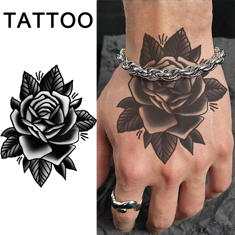 Rose Hand Back สติ๊กเกอร์รอยสักชั่วคราว, กันน้ํายาวนาน 1-2 สัปดาห์สติ๊กเกอร์รอยสัก, เหมาะสําหรับผู้ชายผู้หญิงสักปลอม
