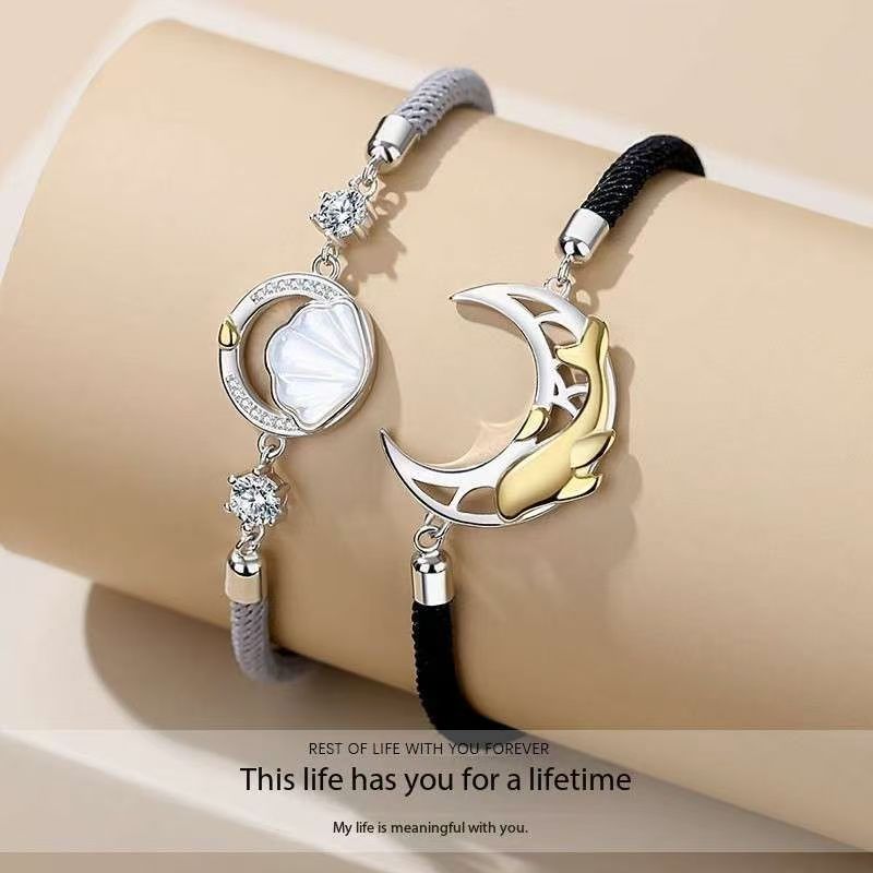 2 Moon Whale แฟชั่นคู่สไตล์ชีวิตนี้มีคุณสร้อยข้อมือชุดปรับผู้ชายผู้หญิง