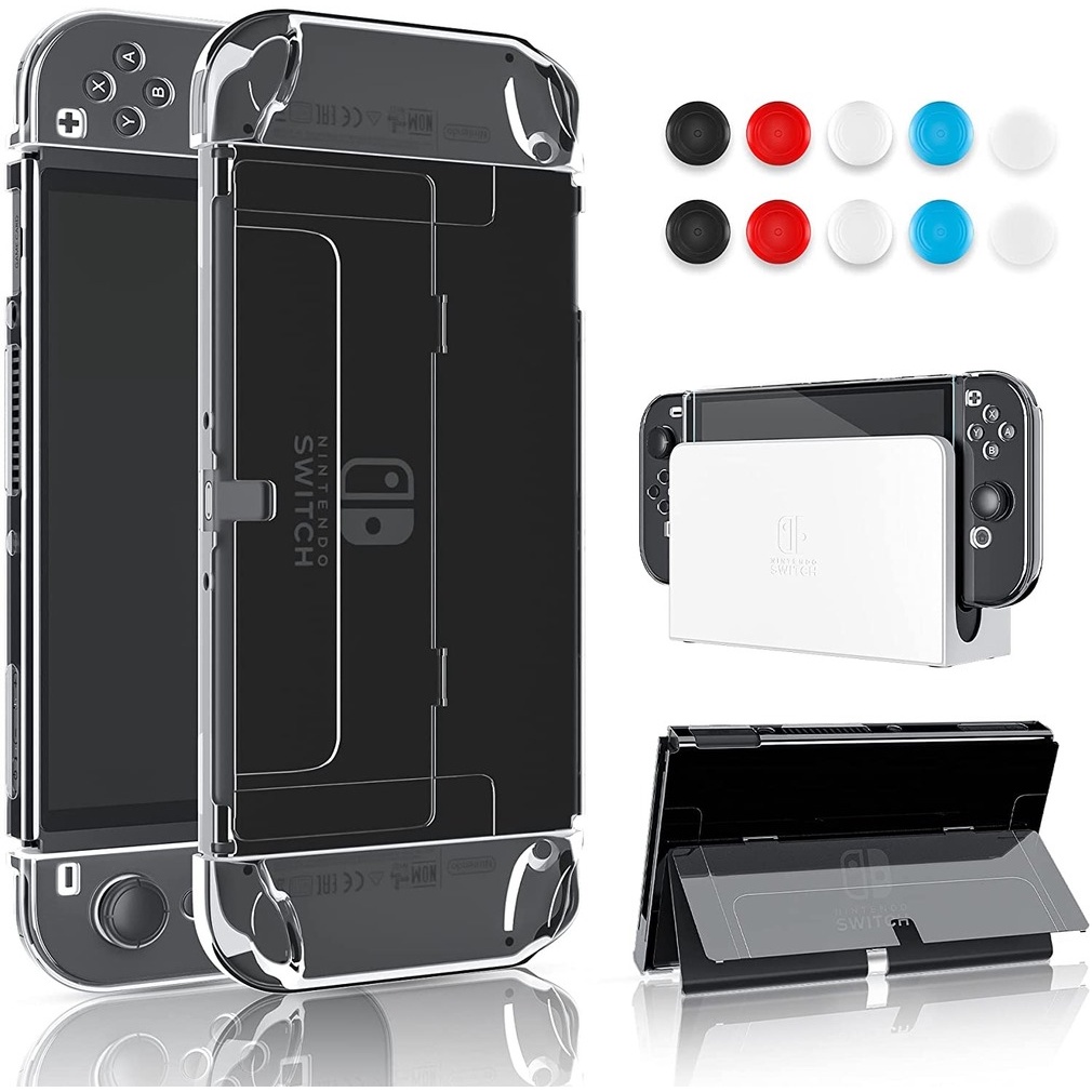 เคสป้องกันสําหรับ Nintendo Switch OLED รุ่น 2021, เคส Dockable พร้อม Flip Shell สําหรับ Switch OLED, อุปกรณ์เสริมเคสคริสตัลพร้อม Thumb Grip Caps