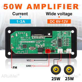 บลูทูธ 5.0 เครื่องเล่น MP3 50W เครื่องขยายเสียง DC12V สําหรับเครื่องเสียงรถยนต์พร้อมการบันทึก FM USB และแฮนด์ฟรี Call