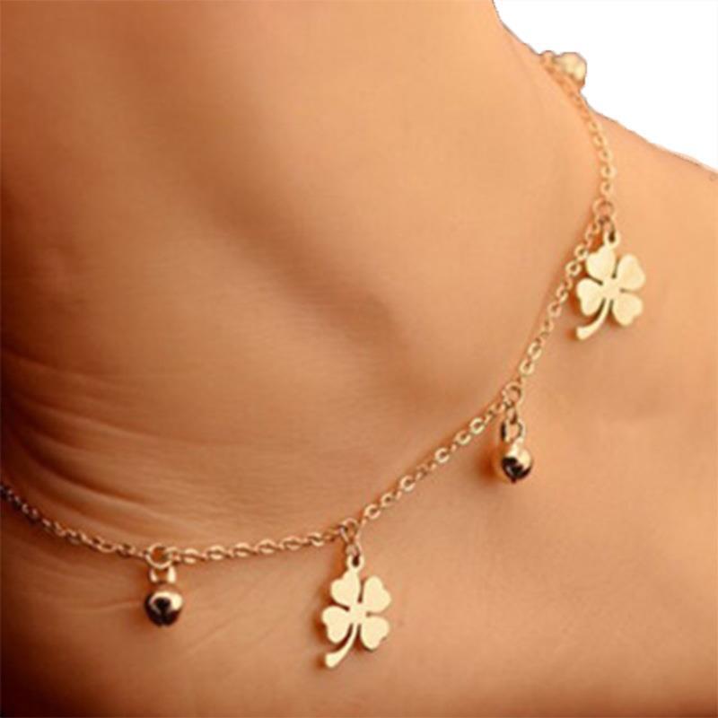 1 ชิ้นแฟชั่น Creative Four-Leaf Clover กําไลข้อเท้าสามระฆัง High-End โซ่เท้าประณีตสร้อยข้อเท้า