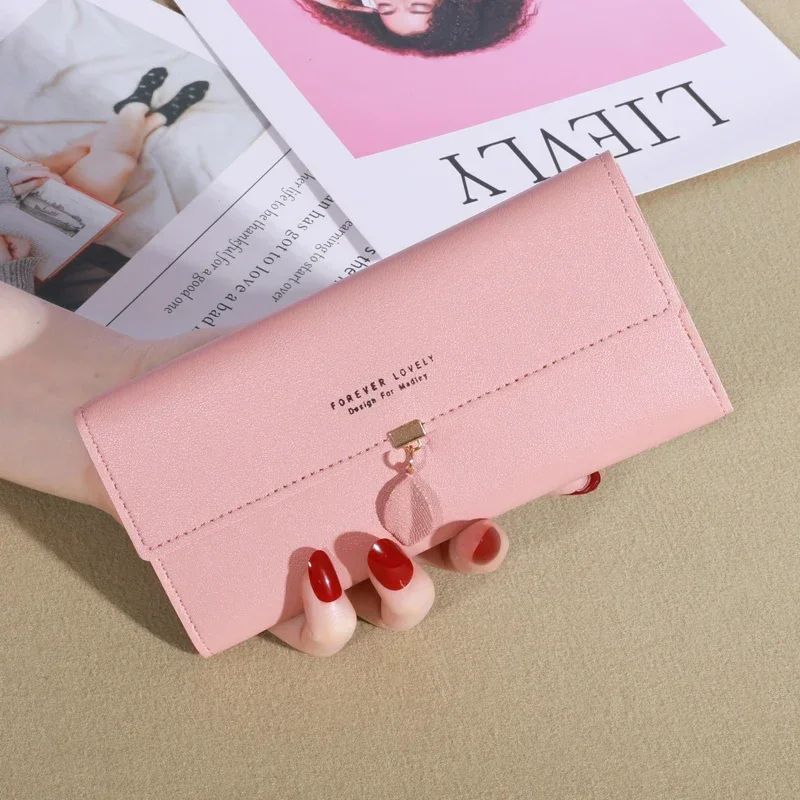 กระเป๋าสตางค์ใบยาวสีทึบเรียบง่ายกระเป๋าใส่เหรียญการ์ดทุกคู่แบบสบาย ๆ กระเป๋าคลัทช์แบบพกพา