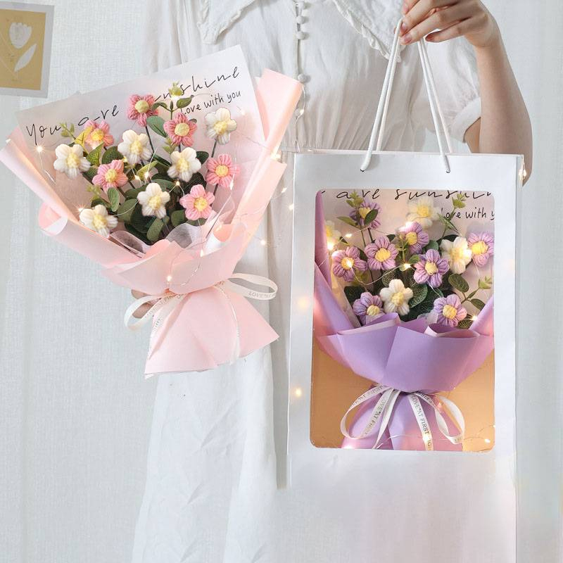 ชุดช่อดอกไม้ทอมือดอกไม้โครเชต์แฮนด์เมดดอกไม้ประดิษฐ์ของขวัญรับปริญญา