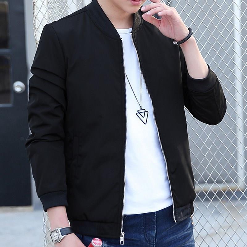 เสื้อแจ็คเก็ตผู้ชาย ผู้ชายกลางแจ้งวัยกลางคนยืนขึ้นปกแจ็คเก็ตแฟชั่นสบายๆหลวมกีฬา กันลม นักเรียนฤดูใบไม้ร่วงฤดูใบไม้ผลิ