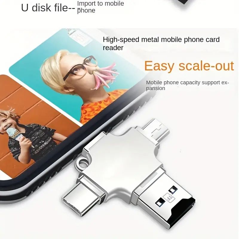 การ์ด TF USB 3.0 - สําหรับอะแดปเตอร์ IOS, สําหรับโทรศัพท์มือถือ Android/Type-C เครื่องอ่านการ์ดมัลติฟังก์ชั่นสี่ในหนึ่งเดียว