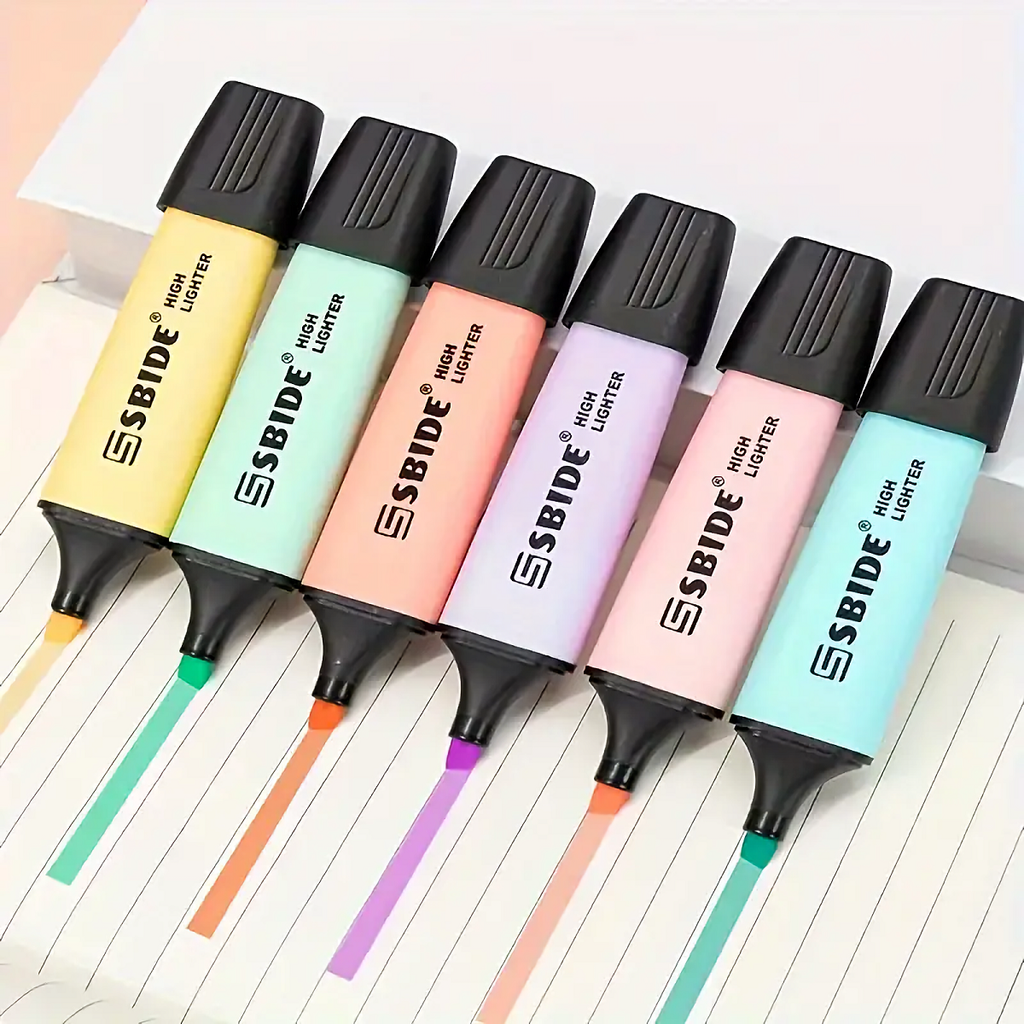 ปากกามาร์กเกอร์เรืองแสง 6 สี สําหรับการศึกษา shcool เครื่องเขียนเด็กน่ารัก