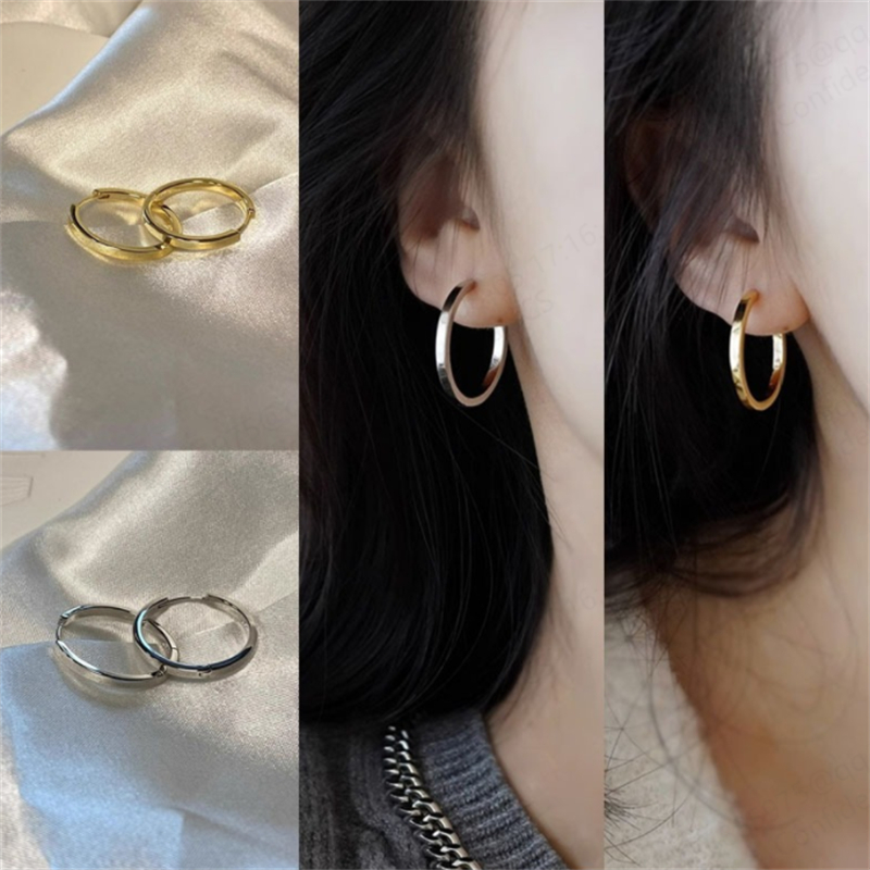 Simple Glossy วงกลมจี้ต่างหูแฟชั่นหญิงทองเงินหูหัวเข็มขัดเครื่องประดับ