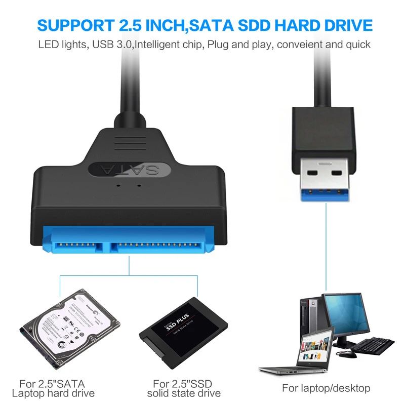 อะแดปเตอร์ USB 3.0 เป็น SATA สายเคเบิล USB 3.0 SATA รองรับ HDD ภายนอก 2.5 นิ้ว ฮาร์ดไดรฟ์ SSD 22 พินสายเคเบิลไดรฟ์ง่าย
