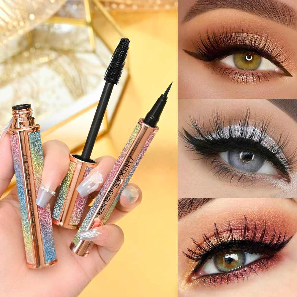 Starry Sky มาสคาร่าและอายไลเนอร์ชุดกันน้ํายาวหนา Curling Hold แต่งหน้าไม่เลอะ Liquid Eyeliner ปากกาของขวัญ
