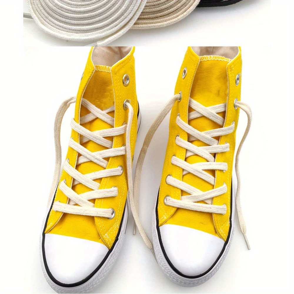 1 คู่ผ้าใบ Shoelaces แบนผ้าฝ้าย Laces สําหรับรองเท้าผ้าใบผู้ชายผู้หญิงสีขาว Beige