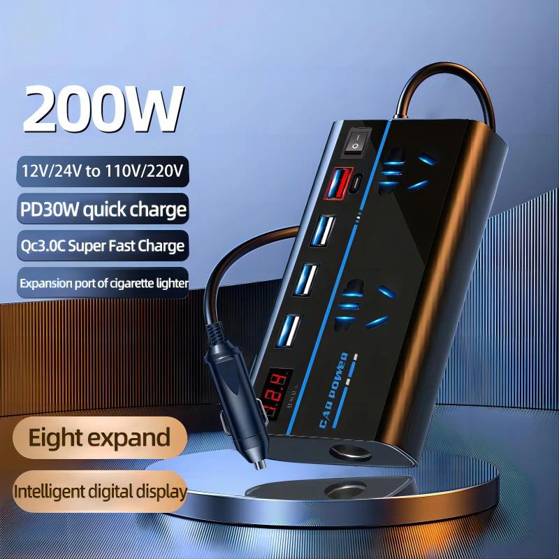 200วัตต์รถอินเวอร์เตอร์12โวลต์110โวลต์หม้อแปลงแปลงซ็อกเก็ตมัลติฟังก์ชั่แปลงรถอินเวอร์เตอร์อินเวอร์เตอร์ไฟฟ้า