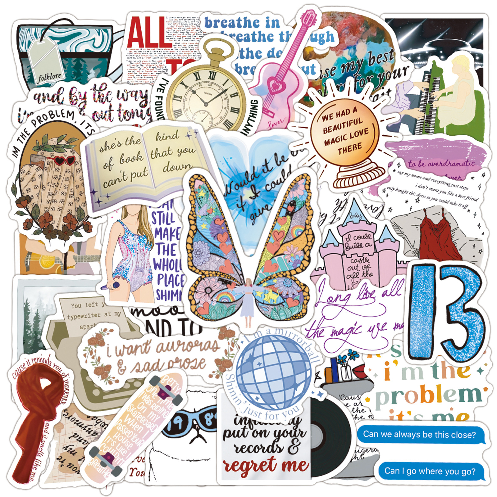 50 ชิ้น Taylor Swift Lyrics Graffiti สติกเกอร์ - แล็ปท็อปกันน้ําหมวกกันน็อคถ้วยเดสก์ท็อป DIY คู่มือตกแต่ง