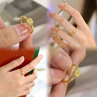 แหวนเพชรสี่เหลี่ยมสีเหลืองปรับขนาดได้แฟชั่นงบสําหรับผู้หญิง
