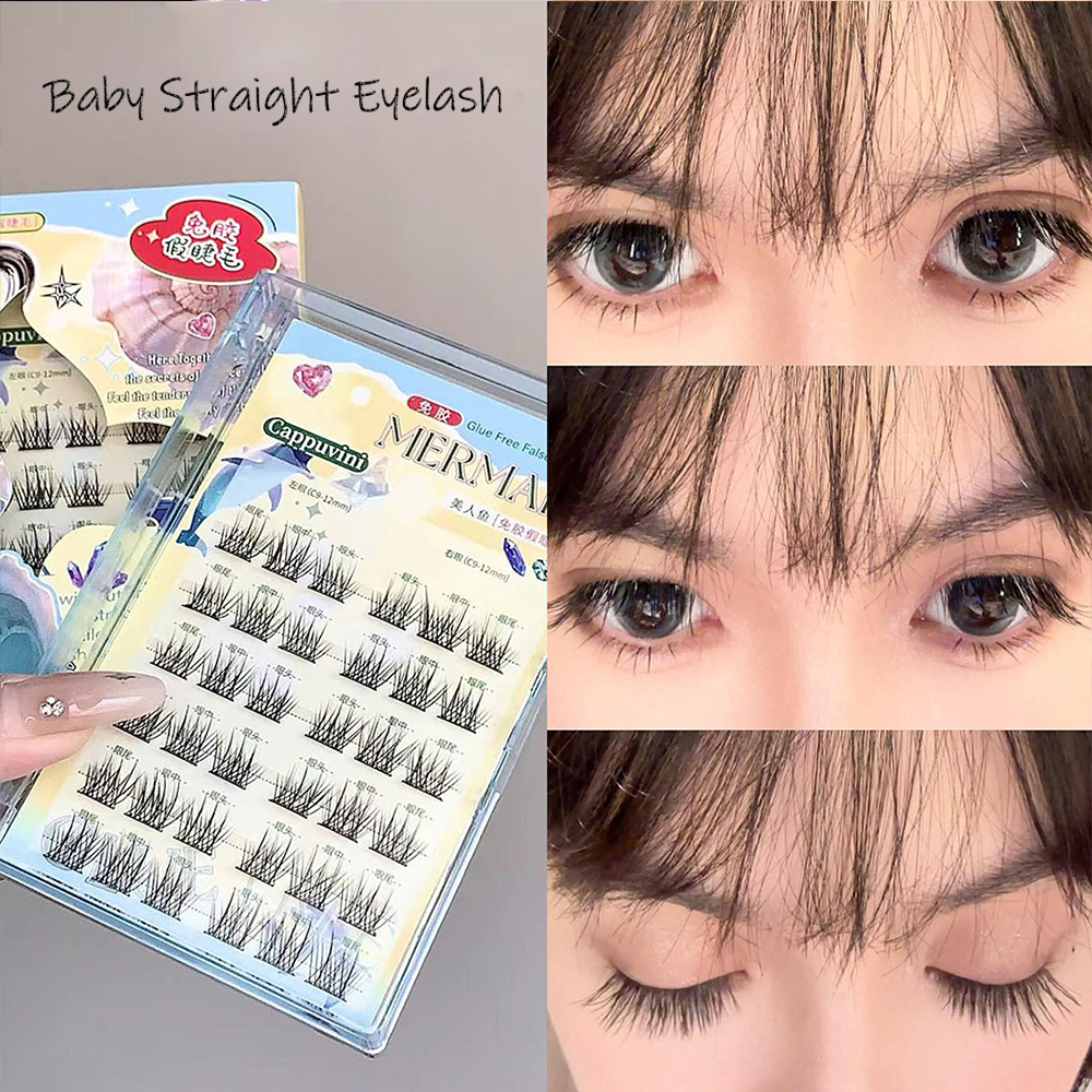 Cappuvini กาวฟรีขนตาปลอมเด็กตรงขนตาปลอม Segmented Upper Eyelashes