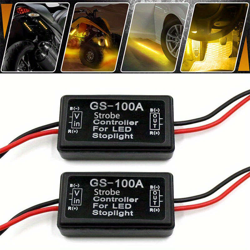 Universal 12V LED Auto ไฟเบรค Controller GS-100A โมดูลกล่องหยุดโคมไฟรถยนต์ไฟท้ายหยุดไฟสีแดง