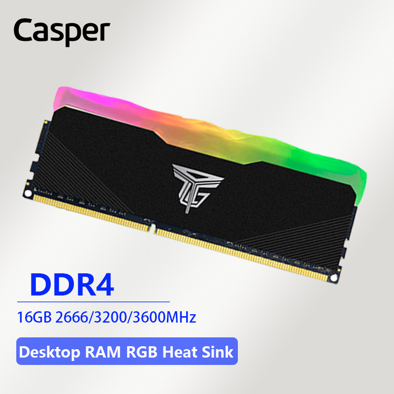 Casper 16GB DDR4 3600MHz หน่วยความจํา RGB Ram วิดีโอเกมเดสก์ท็อป 3D Rendering หน่วยความจํา PC UDIMM Dual Channel Heat Sink (สีดํา)