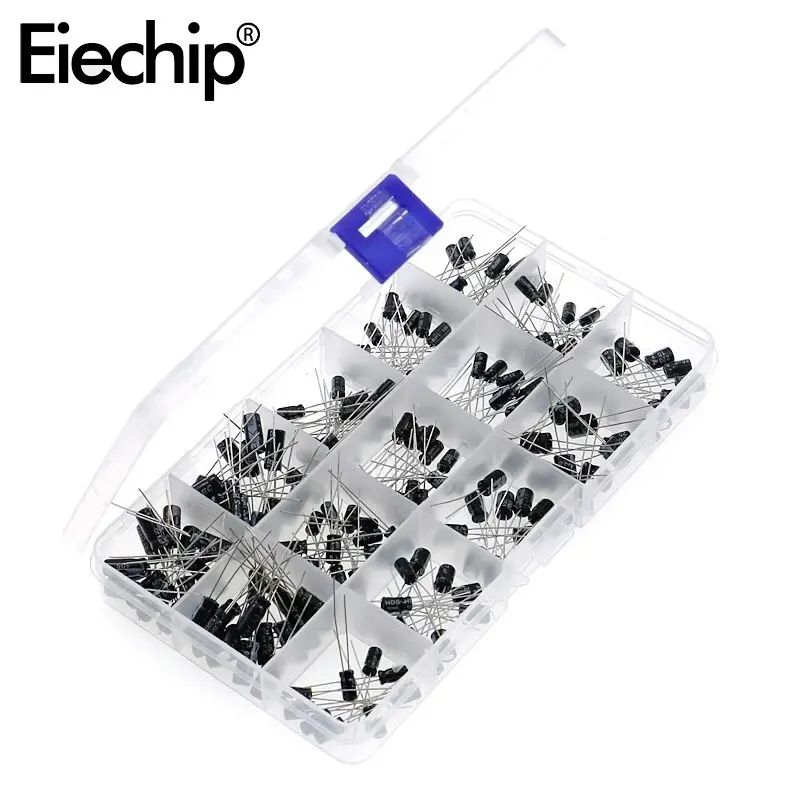 200pcs 15 ค่าตัวเก็บประจุชุด 10V 16V 25V 50V 0.1uF-220uF Electrolytic Capacitor Assortment Kit 0.22uf 2.2uf 100uf