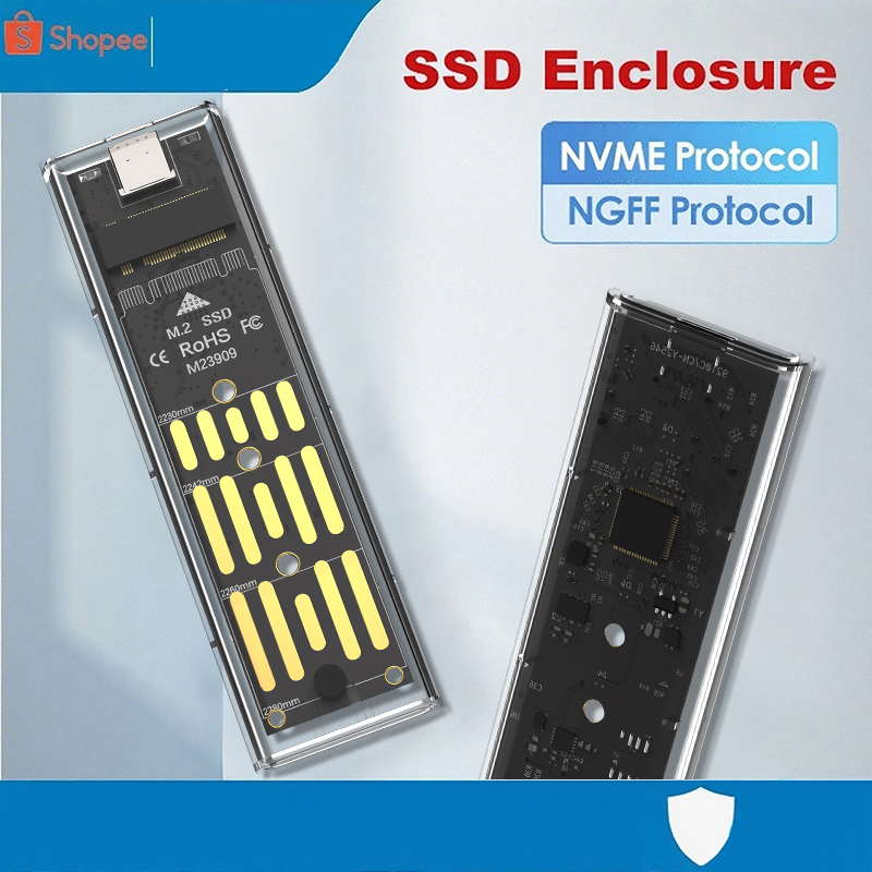 M.2 NVMe SSD กล่องเก็บข้อมูลแบบโปร่งใส NGFF NVMe โปรโตคอลคู่สำหรับฮาร์ดดิสก์ภายนอก