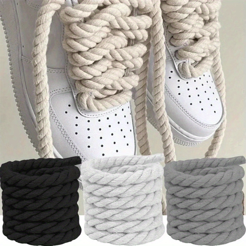 2pcs Hand-ทอโพลีเอสเตอร์-ผ้าฝ้ายผ้าลินินเชือกหนารองเท้าผ้าใบ Laces String ผ้าฝ้ายหนาถัก Twisted เชือก Bold Laces ผู้หญิงผู้ชายกีฬารองเท้า Low-Top
