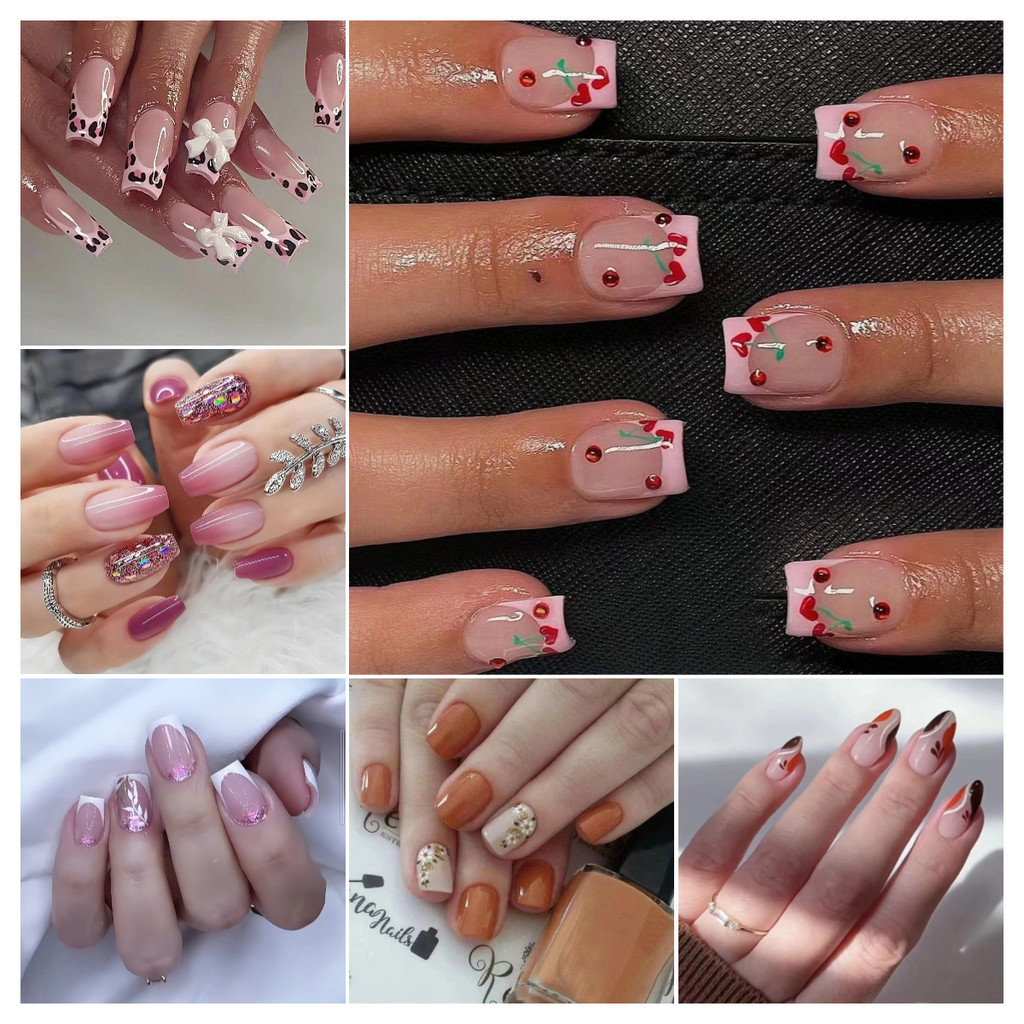 24 ชิ้นกล่องสวมใส่เล็บ ดัน-สไตล์ สวมใส่เล็บสาวเล็บสวมใส่เล็บเล็บเท้าฟรีวุ้นกาวและแถบขัด