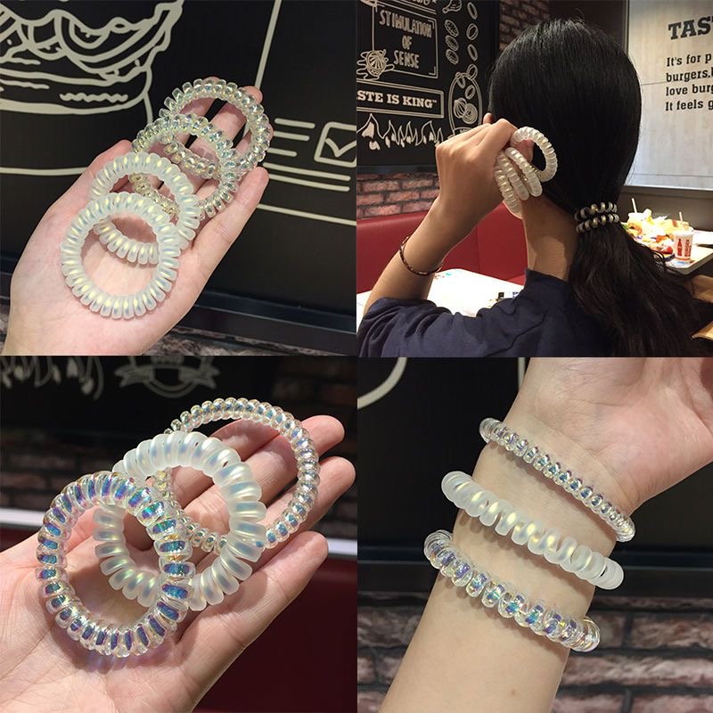 2/3/5ชิ้นเย็นยืดหยุ่นสูงสายโทรศัพท์ผมแหวน ฉ คั่ว โปร่งใสเลเซอร์เมอร์เมด จิ สาวหัวใจแถบคาดศีรษะที่ไร้รอยต่อยางรัดสร้อยข้อมือผูกผ