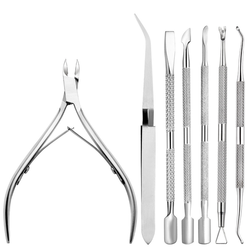 สแตนเลส Cuticle Nippers Pusher ชุดเครื่องมือเล็บคุด Toenail ไฟล์ Cuticle Remover เครื่องตัด Trimmer เครื่องมือเจลเล็บ Art Kit