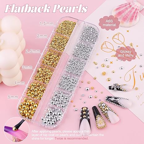 เครื่องประดับเล็บสีเงินและสีทอง, มุกเล็บแบบแบนหลังครึ่งวงกลมขนาด 1.5-5 มม., อุปกรณ์ตกแต่งเรซินน้ำและคริสตัลสำหรับงานฝีมือใบหน้า ผม และเล็บ DIY, 3D มินิบอลโลหะขนาดเล็กสีทองเงินจากสแตนเลส ราคา ถูกที่สุด ดีลบีเคเค แกลเลอรีภาพที่ 8