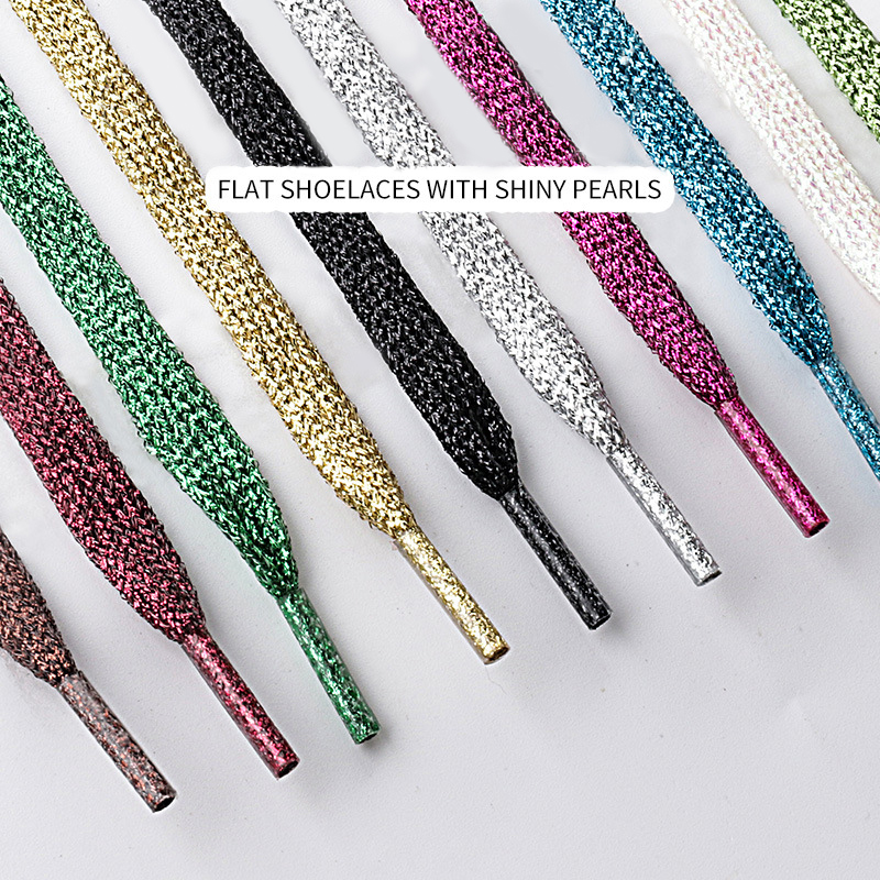 1 คู่ Glitter Shiny Metallic Sparkling Shimmery รองเท้าผ้าใบแบนเชือกผูกรองเท้ารองเท้า Laces Strings