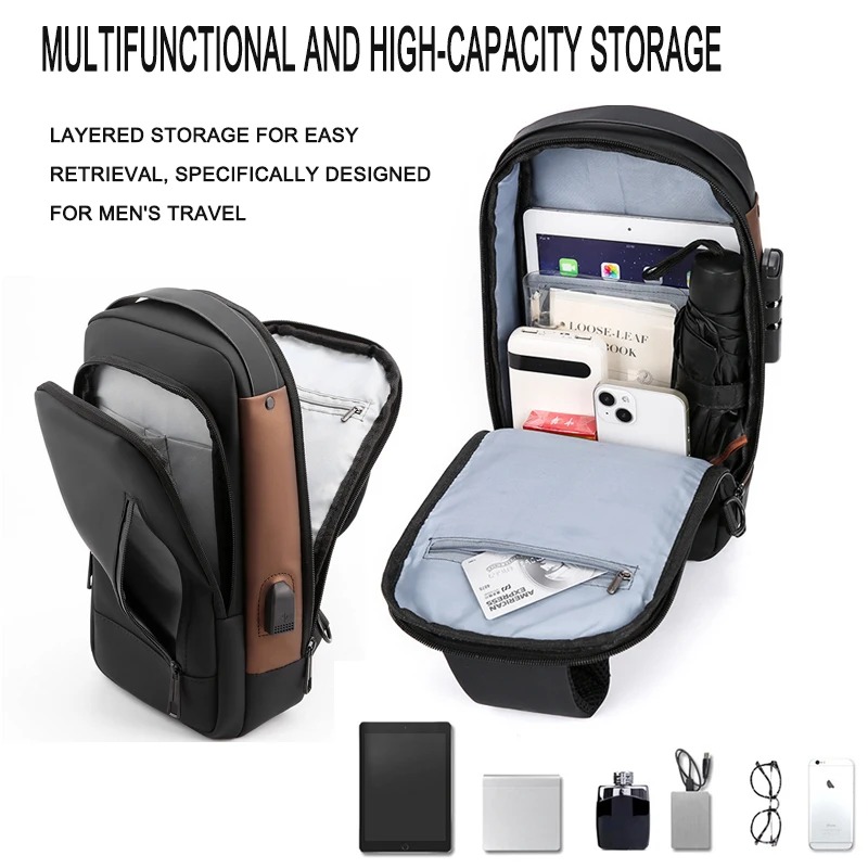 กระเป๋าสะพายไหล่ผู้ชายกันน้ํา Usb Crossbody Oxford bag Anti-Theft Sling bag กระเป๋าคาดหน้าอกสําหรับผู้ชาย