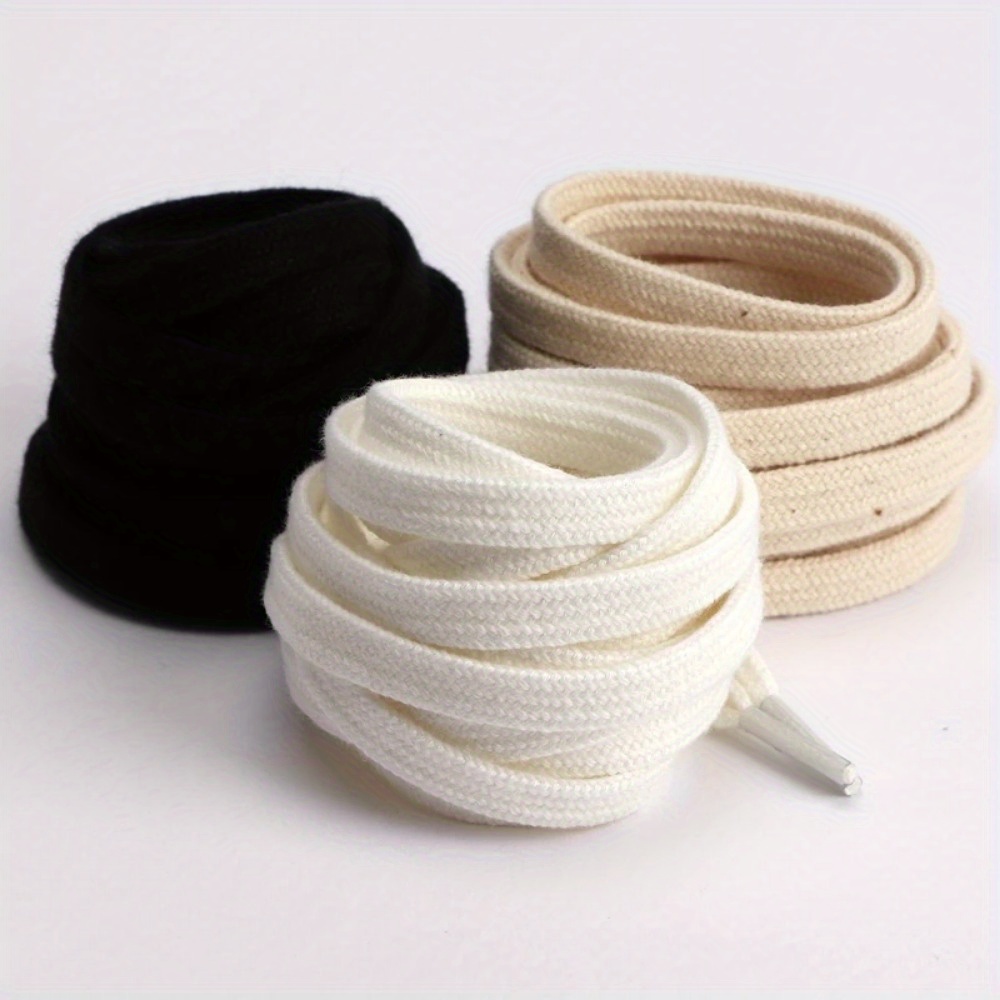 1 คู่ผ้าใบ Shoelaces แบนผ้าฝ้าย Laces สําหรับรองเท้าผ้าใบผู้ชายผู้หญิงสีขาว Beige