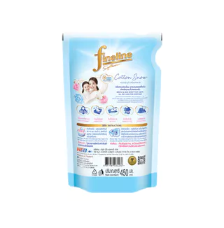 Fineline ไฟน์ไลน์ผลิตภัณฑ์ ปรับผ้านุ่มเข้มข้น สูตรเข้มข้นมายด์แอนด์แคร์ กลิ่นคอตตอน สโนว์ 450 มล.สีฟ้า
