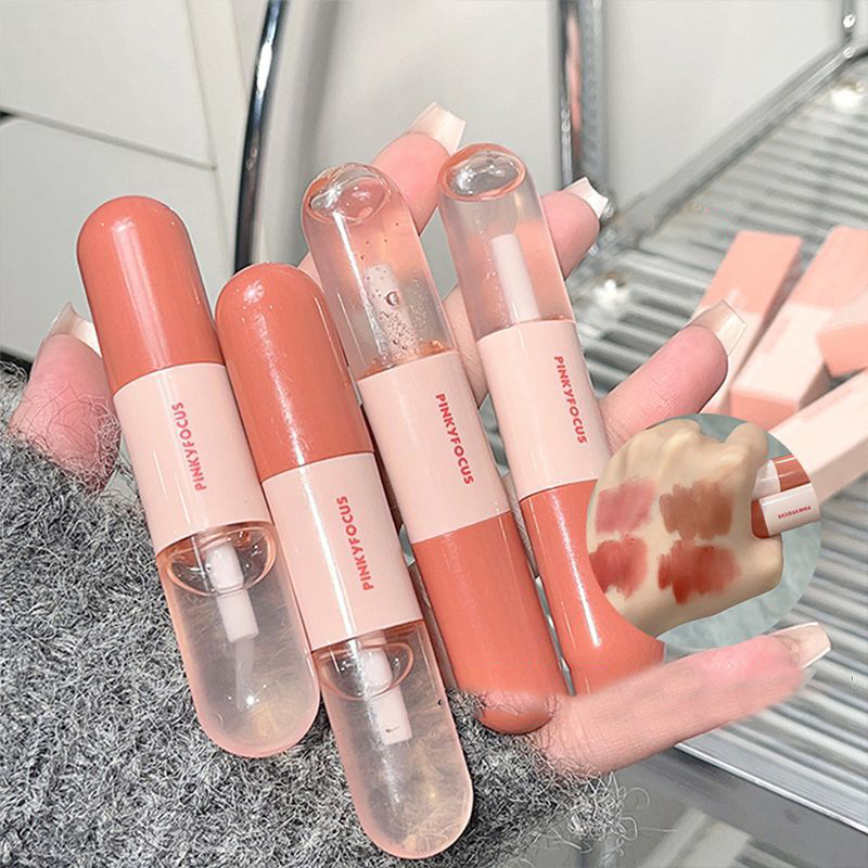 Lip Desire Capsule Double Headed Lip Mud แต่งหน้ารูปลักษณ์ไม่ง่ายที่จะจุ่มแก้ว Water Gloss Matte Lip Glaze
