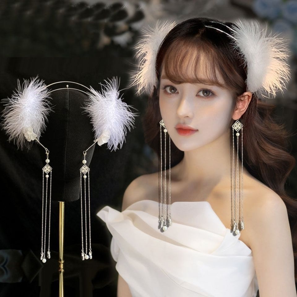 ผ้าโพกศีรษะขนนกจี้แฟชั่นและหวานที่ถอดออกได้