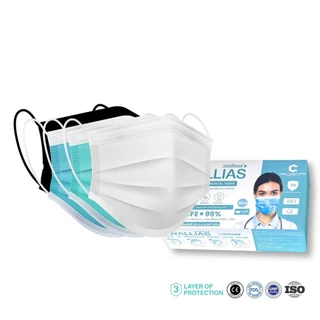 Wallias หน้ากากอนามัย medical mask สีดำ หนา 3 ชั้น บรรจุ 50 ชิ้น/กล่อง แมสทางการแพทย์ ผู้ใหญ่ ป้องกันได้ถึง 99%