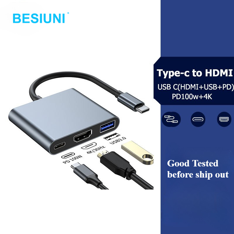 3-in-1 ประเภท C Usb Hub ชายหญิง Hdmi 4k Usb 3.1 Type-C ถึง Usb 3.0 อะแดปเตอร์ชาร์จสําหรับ Macbook สําหรับ Samsung S8 + Converter