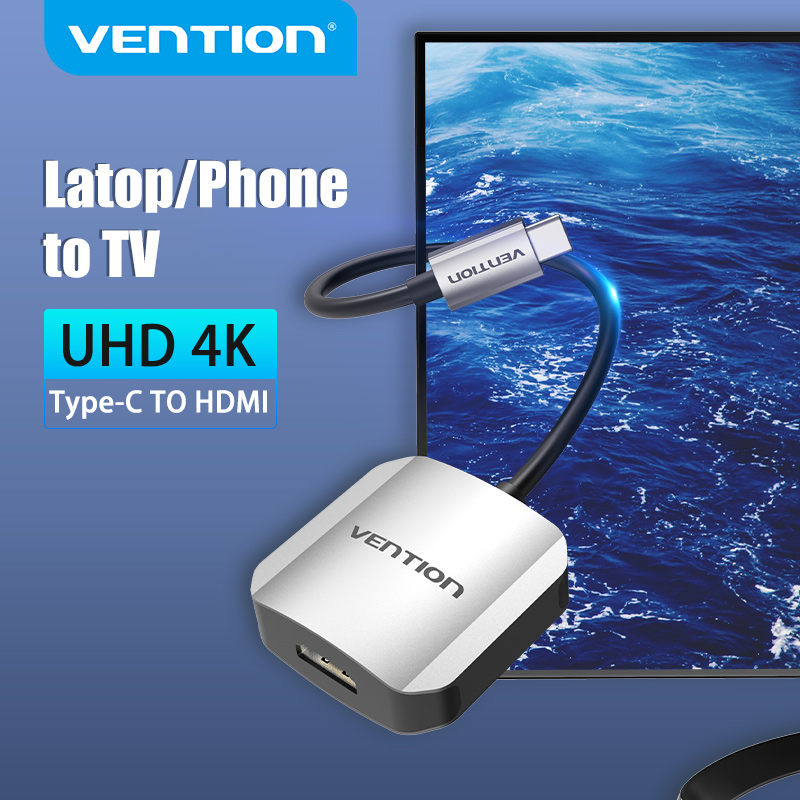 Vention อะแดปเตอร์ USB C เป็น HDMI Type C เป็นตัวแปลง HDMI โทรศัพท์ 4K UHD ไปยังทีวีสําหรับแล็ปท็อปโทรศัพท์มือถือ