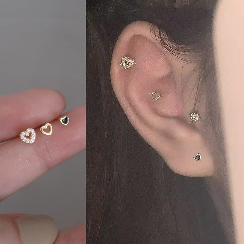 3 ชิ้น Love ต่างหูชุดอินเทรนด์เรียบง่ายขนาดเล็กประณีตต่างหูหูกระดูกเล็บ