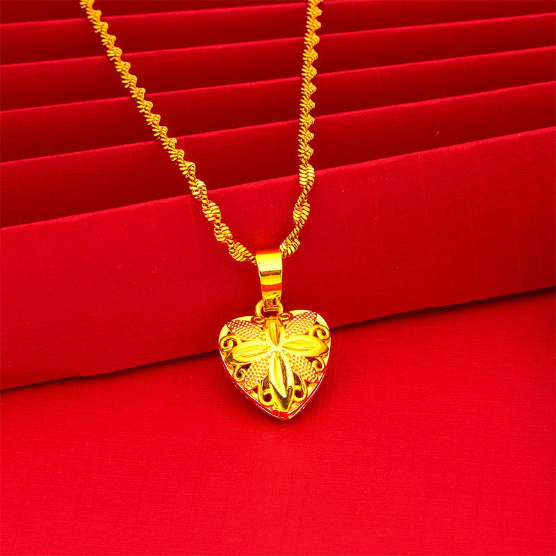 Hollow Four-Leaf Heart Water Drop จี้เลียนแบบทองสร้อยคอหญิง Clavicle Chain