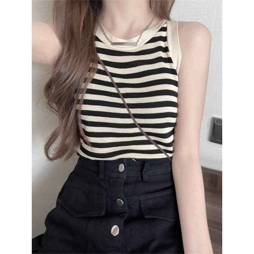 สาวร้อนหวานลายถัก Camisole ผู้หญิงฤดูร้อน Pure Desire Slim-fit Slimmer ดูสั้นสาวร้อนด้านในสวมใส่ด้านนอก