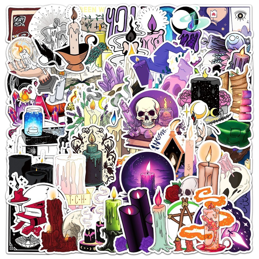 50pcs การ์ตูน Gothic แม่มดเทียน Series Graffiti สติกเกอร์เหมาะสําหรับแล็ปท็อปหมวกนิรภัยเดสก์ท็อปถ้วยน้ําตกแต่งกันน้ํา DIY คู่มือสติกเกอร์ Pack