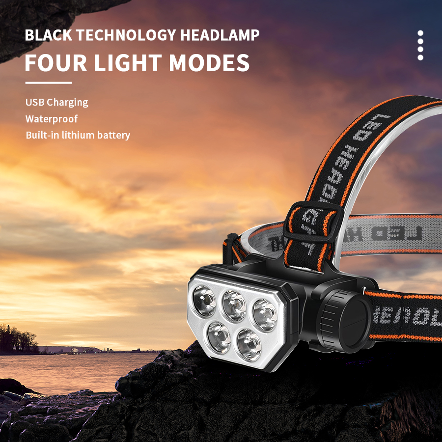 ไฟหน้า 5LED สูง Lumen 5 ชิ้น แบบพกพาและกันน้ํา เหมาะสําหรับการตั้งแคมป์และเดินป่า