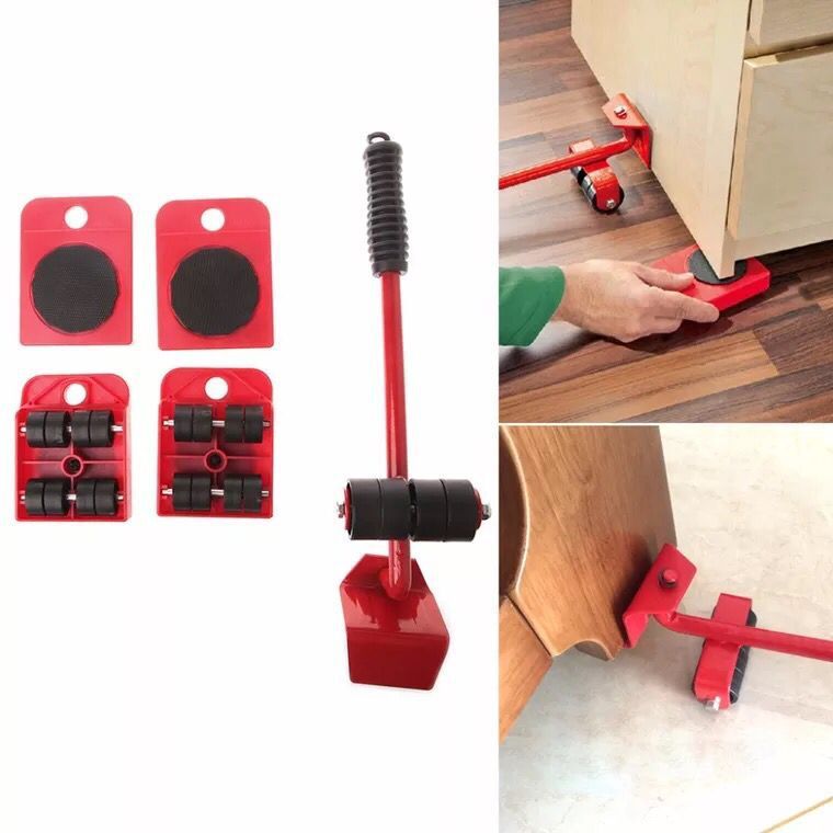 5pc Heavy Duty เฟอร์นิเจอร์ Lifter เครื่องมือขนส่งเฟอร์นิเจอร์ Mover ชุด 4 Sliders 1 ล้อบาร์สําหรับยกย้ายเฟอร์นิเจอร์ Helper