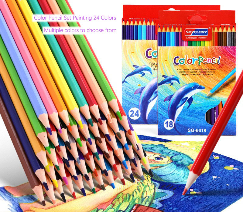 ดินสอสีเด็กนักเรียนจิตรกรรมแปรงศิลปะนักเรียนดินสอสีชุดภาพวาด24สี3มม